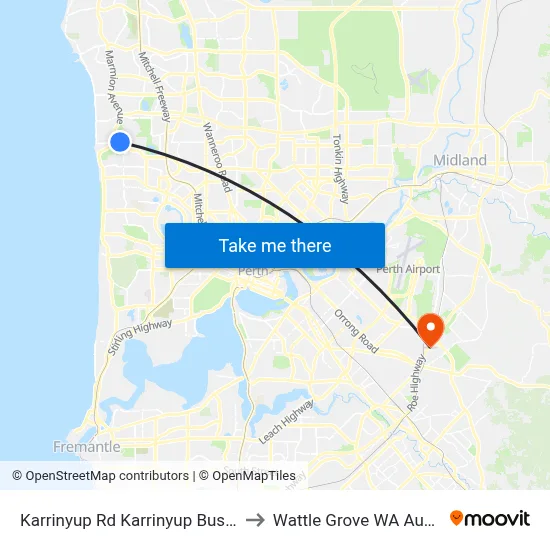 Karrinyup Rd Karrinyup Bus Depot to Wattle Grove WA Australia map