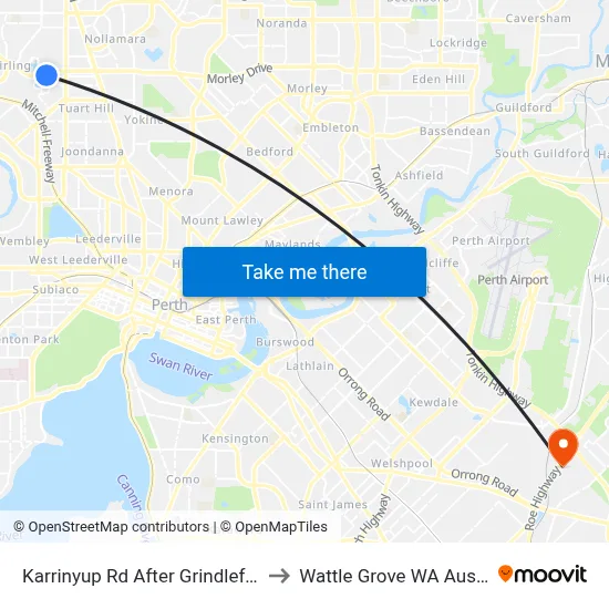 Karrinyup Rd After Grindleford Dr to Wattle Grove WA Australia map