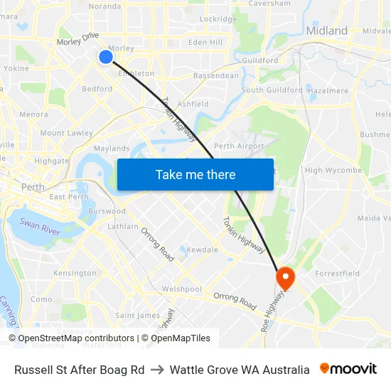 Russell St After Boag Rd to Wattle Grove WA Australia map