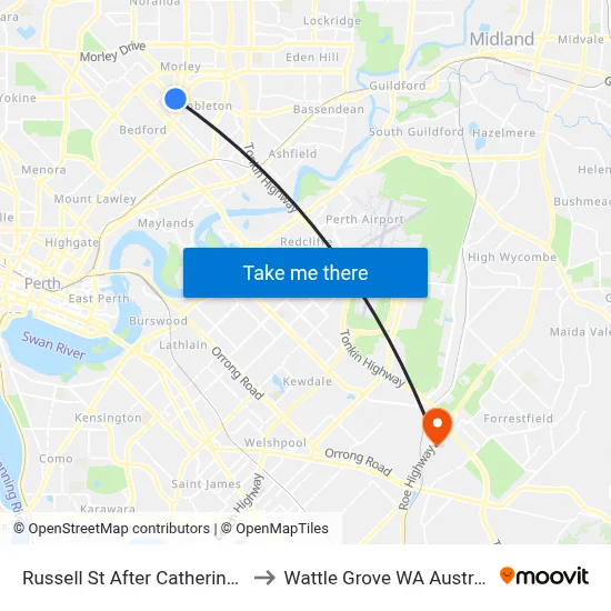 Russell St After Catherine St to Wattle Grove WA Australia map