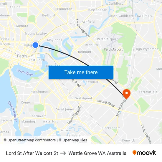 Lord St After Walcott St to Wattle Grove WA Australia map
