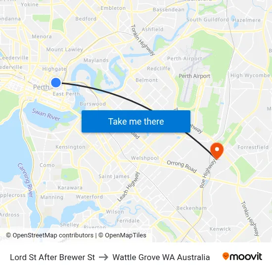 Lord St After Brewer St to Wattle Grove WA Australia map