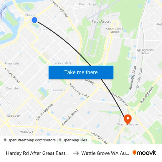 Hardey Rd After Great Eastern Hwy to Wattle Grove WA Australia map