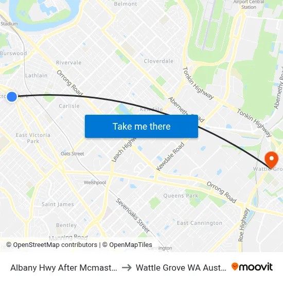 Albany Hwy After Mcmaster St to Wattle Grove WA Australia map