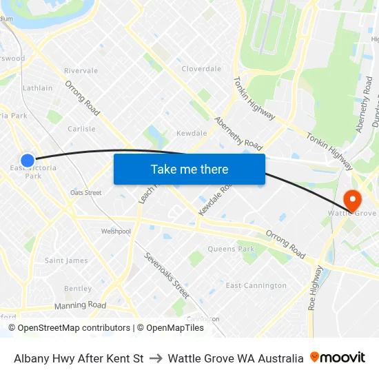 Albany Hwy After Kent St to Wattle Grove WA Australia map