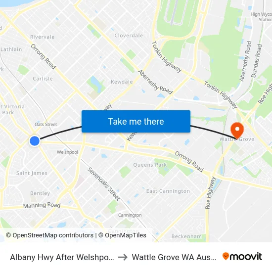 Albany Hwy After Welshpool Rd to Wattle Grove WA Australia map