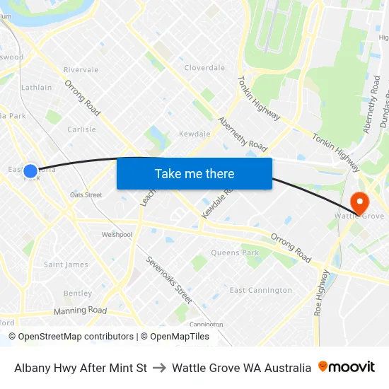 Albany Hwy After Mint St to Wattle Grove WA Australia map