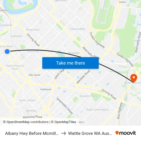 Albany Hwy Before Mcmillan St to Wattle Grove WA Australia map