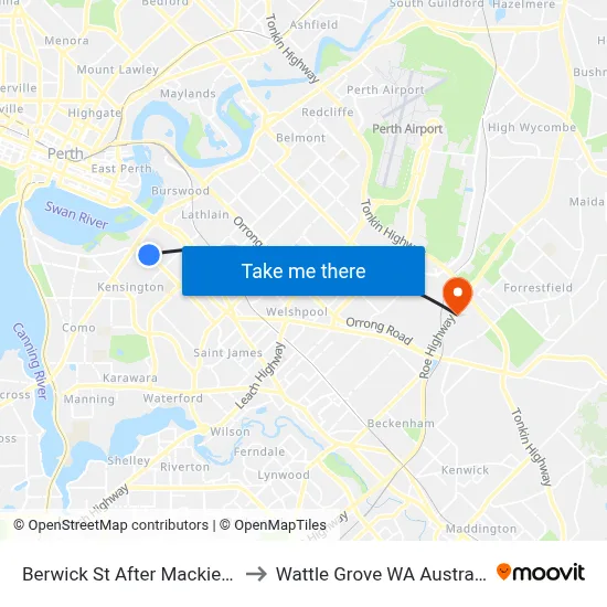 Berwick St After Mackie St to Wattle Grove WA Australia map