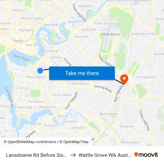 Lansdowne Rd Before Sixth Av to Wattle Grove WA Australia map