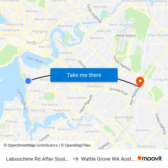 Labouchere Rd After South Tce to Wattle Grove WA Australia map
