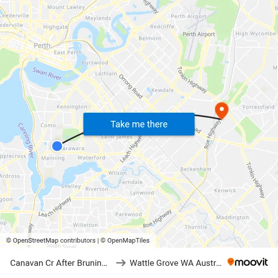 Canavan Cr After Bruning Rd to Wattle Grove WA Australia map