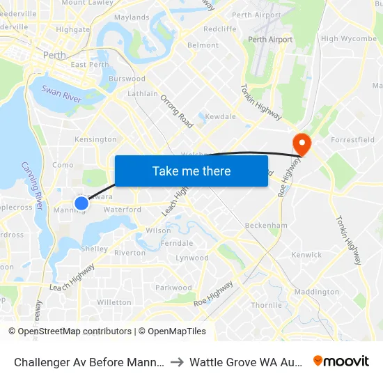 Challenger Av Before Manning Rd to Wattle Grove WA Australia map