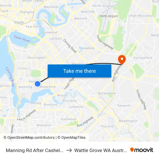 Manning Rd After Cashel Wy to Wattle Grove WA Australia map