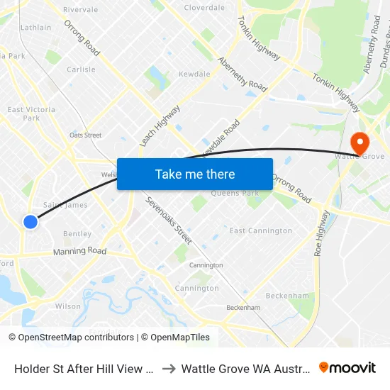 Holder St After Hill View Tce to Wattle Grove WA Australia map