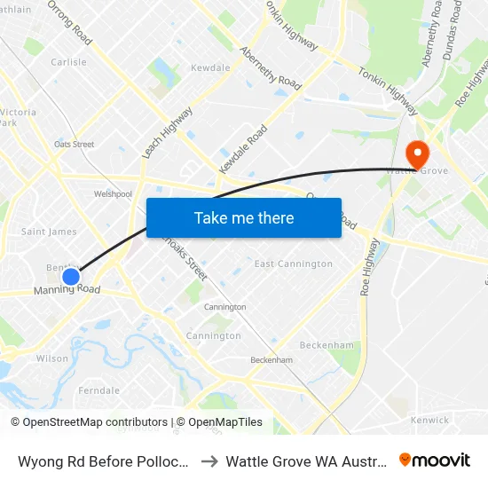 Wyong Rd Before Pollock St to Wattle Grove WA Australia map