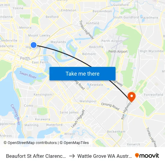 Beaufort St After Clarence St to Wattle Grove WA Australia map
