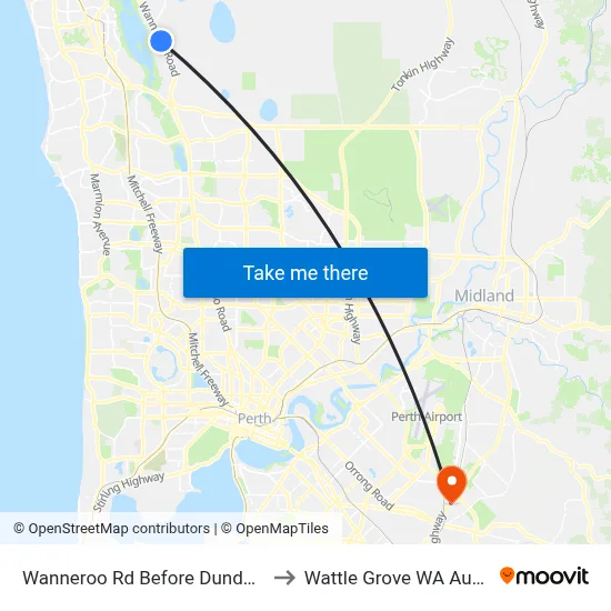 Wanneroo Rd Before Dundebar Rd to Wattle Grove WA Australia map