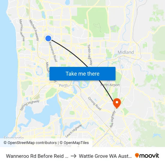 Wanneroo Rd Before Reid Hwy to Wattle Grove WA Australia map