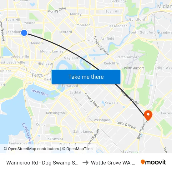 Wanneroo Rd - Dog Swamp Shopping Ctr to Wattle Grove WA Australia map