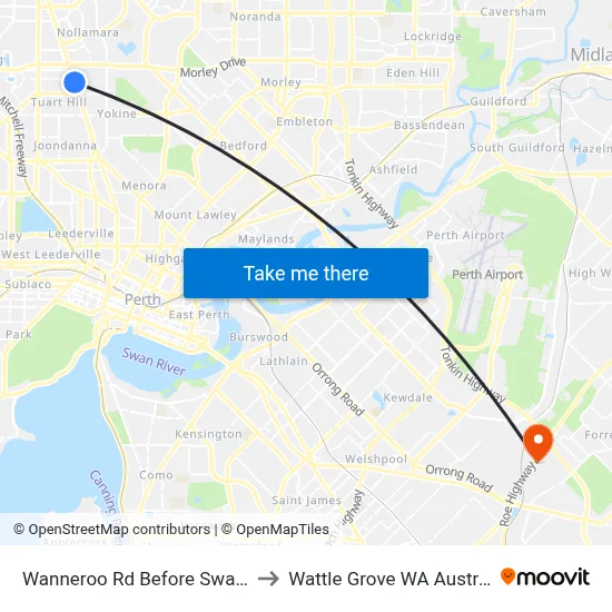 Wanneroo Rd Before Swan St to Wattle Grove WA Australia map