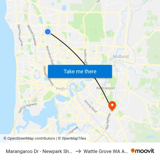 Marangaroo Dr - Newpark Shopping Ctr to Wattle Grove WA Australia map