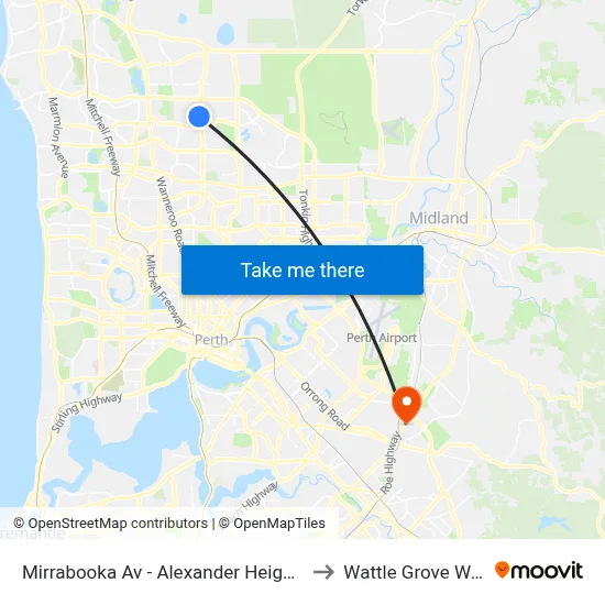 Mirrabooka Av - Alexander Heights Shop Ctr Stand 2 to Wattle Grove WA Australia map