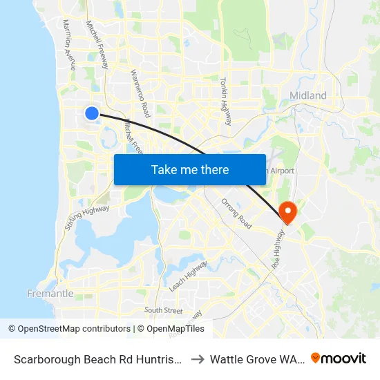 Scarborough Beach Rd Huntriss Road Cat Id 31 to Wattle Grove WA Australia map