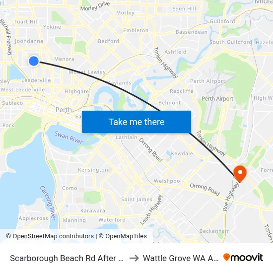 Scarborough Beach Rd After Flinders St to Wattle Grove WA Australia map
