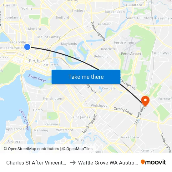 Charles St After Vincent St to Wattle Grove WA Australia map