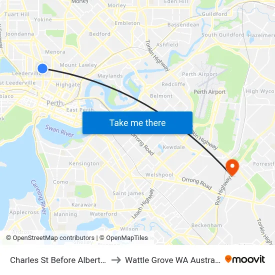 Charles St Before Albert St to Wattle Grove WA Australia map
