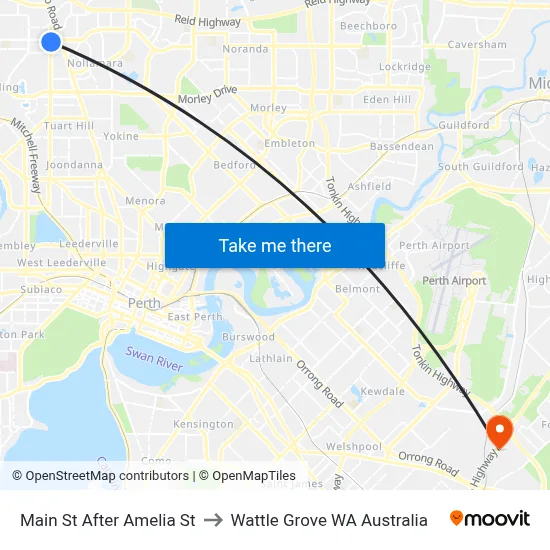 Main St After Amelia St to Wattle Grove WA Australia map