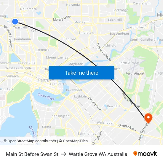 Main St Before Swan St to Wattle Grove WA Australia map