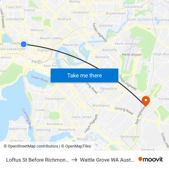 Loftus St Before Richmond St to Wattle Grove WA Australia map