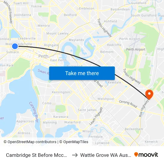 Cambridge St Before Mccourt St to Wattle Grove WA Australia map