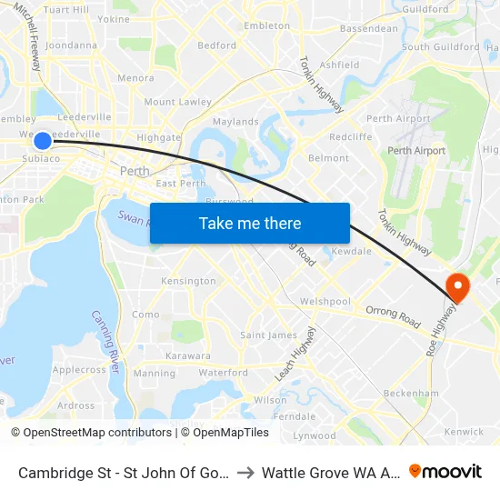 Cambridge St - St John Of God Hospital to Wattle Grove WA Australia map