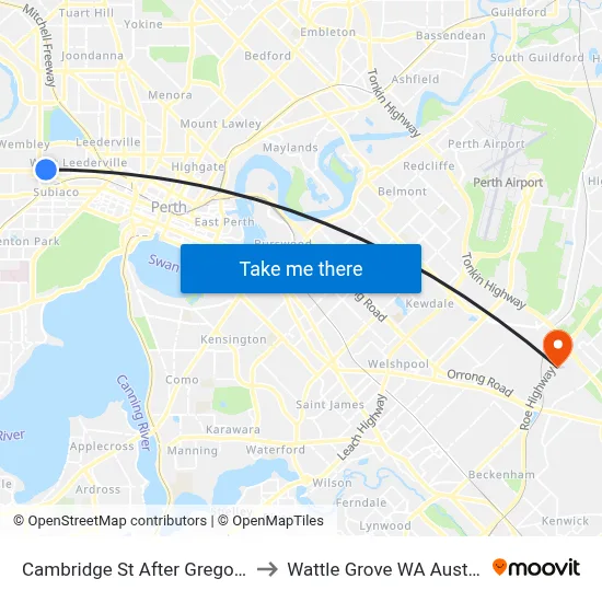 Cambridge St After Gregory St to Wattle Grove WA Australia map