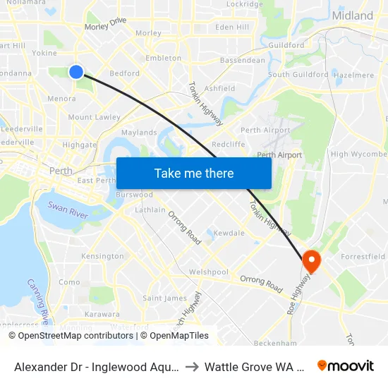 Alexander Dr - Inglewood Aquatic Centre to Wattle Grove WA Australia map