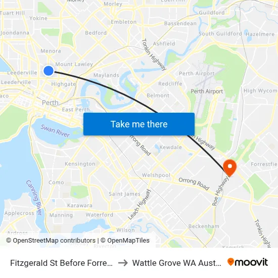Fitzgerald St Before Forrest St to Wattle Grove WA Australia map