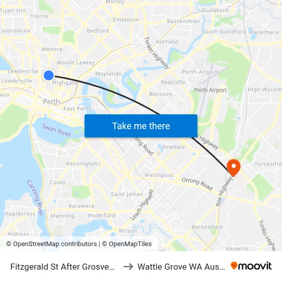 Fitzgerald St After Grosvenor Rd to Wattle Grove WA Australia map