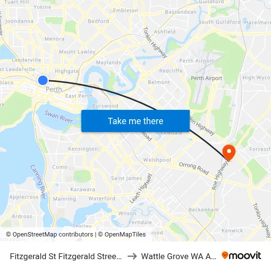 Fitzgerald St Fitzgerald Street Cat Id 13 to Wattle Grove WA Australia map