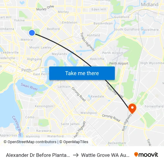 Alexander Dr Before Plantation St to Wattle Grove WA Australia map