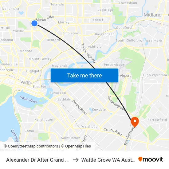 Alexander Dr After Grand Prom to Wattle Grove WA Australia map