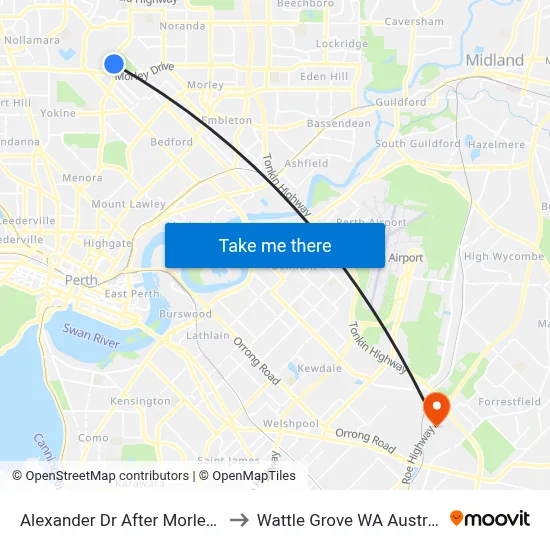 Alexander Dr After Morley Dr to Wattle Grove WA Australia map