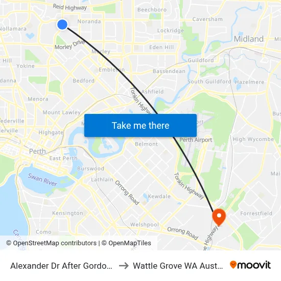 Alexander Dr After Gordon Rd to Wattle Grove WA Australia map