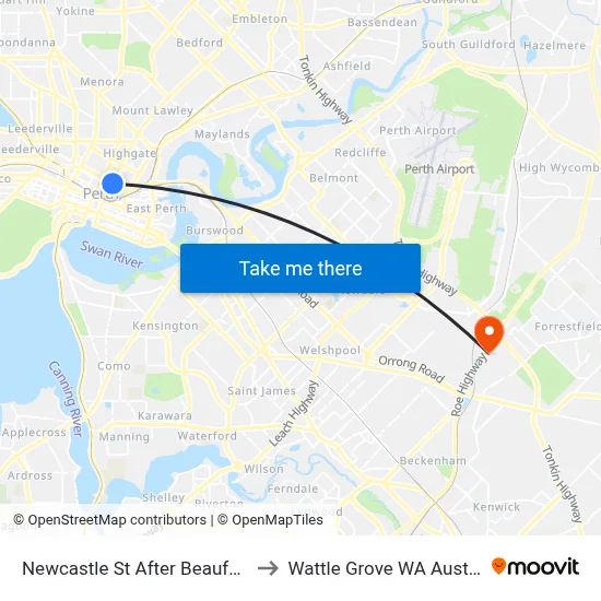 Newcastle St After Beaufort St to Wattle Grove WA Australia map