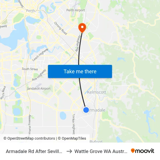 Armadale Rd After Seville Dr to Wattle Grove WA Australia map