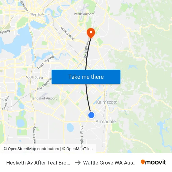Hesketh Av After Teal Brook Cir to Wattle Grove WA Australia map