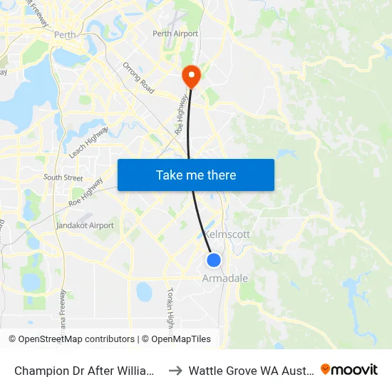 Champion Dr After Williams Rd to Wattle Grove WA Australia map