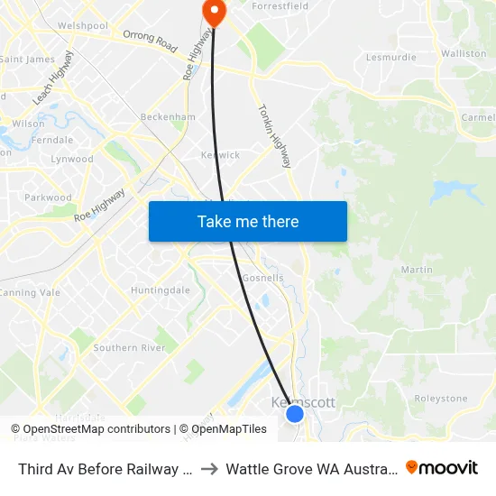 Third Av Before Railway Av to Wattle Grove WA Australia map